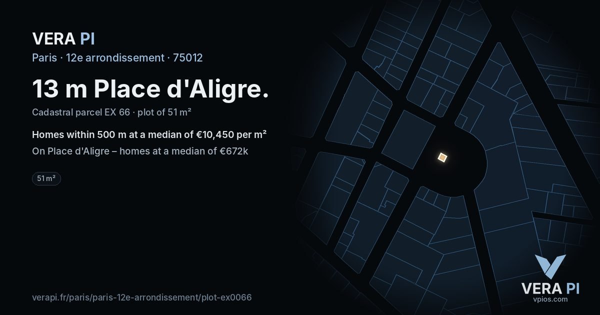 13 m Place d'Aligre, 12e arrondissement at night – the plot lit, the parcels around coloured by the prices near them
