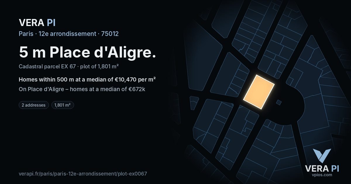 5 m Place d'Aligre, 12e arrondissement at night – the plot lit, the parcels around coloured by the prices near them