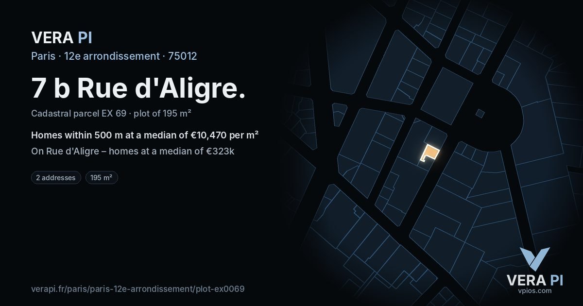 7 b Rue d'Aligre, 12e arrondissement at night – the plot lit, the parcels around coloured by the prices near them