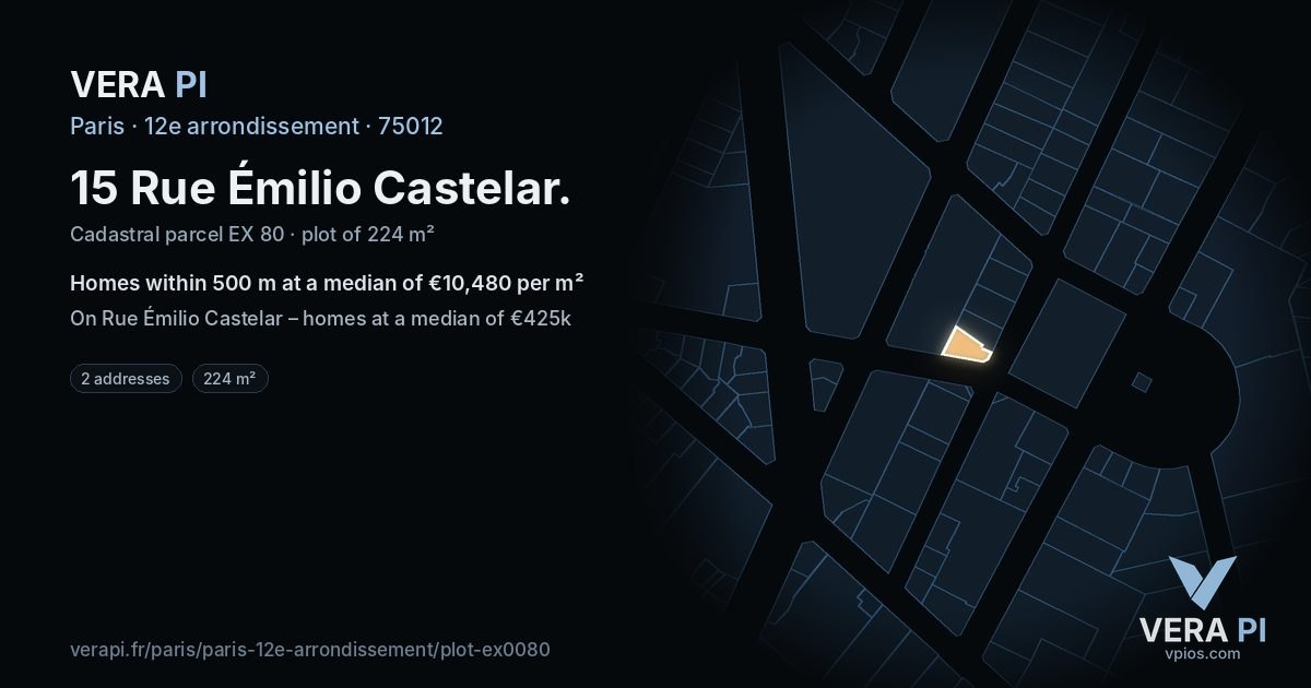 15 Rue Émilio Castelar, 12e arrondissement at night – the plot lit, the parcels around coloured by the prices near them