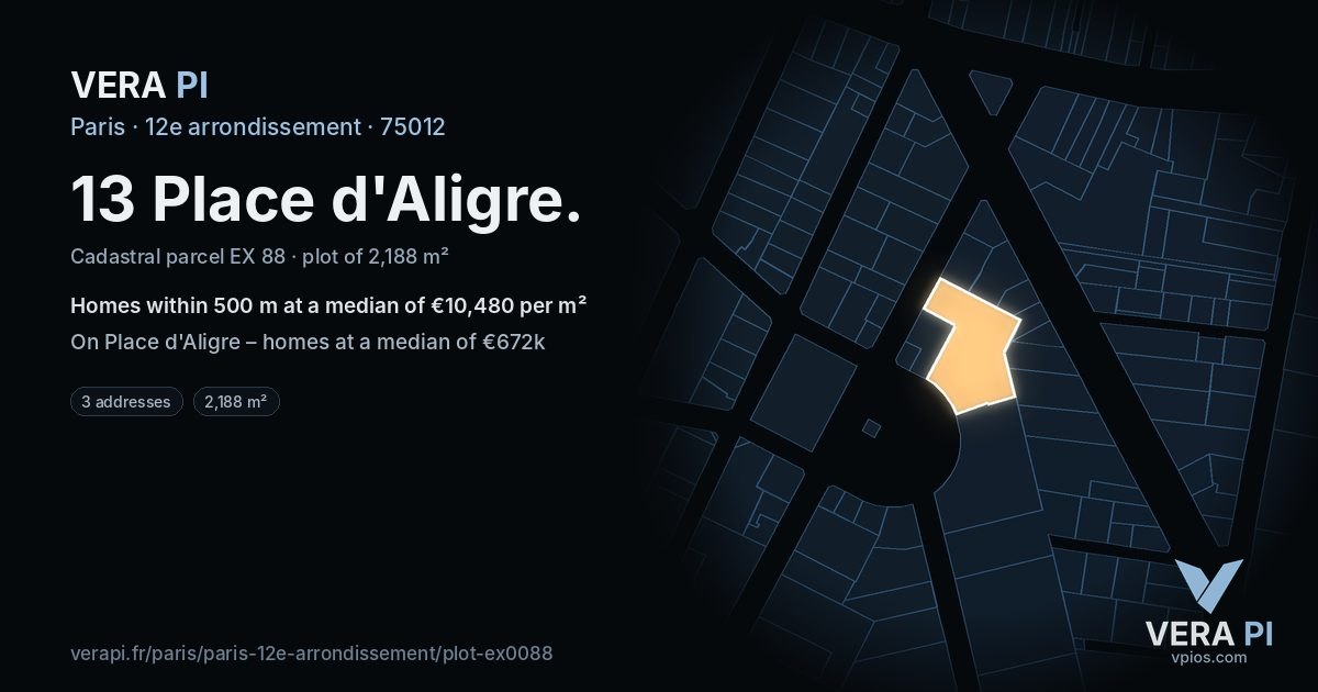 13 Place d'Aligre, 12e arrondissement at night – the plot lit, the parcels around coloured by the prices near them