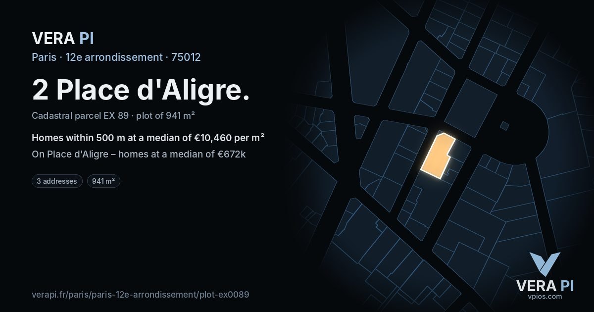 2 Place d'Aligre, 12e arrondissement at night – the plot lit, the parcels around coloured by the prices near them
