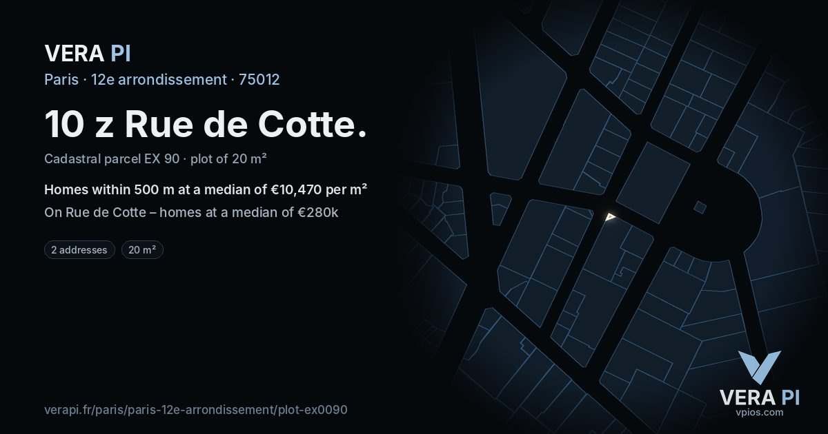 10 z Rue de Cotte, 12e arrondissement at night – the plot lit, the parcels around coloured by the prices near them