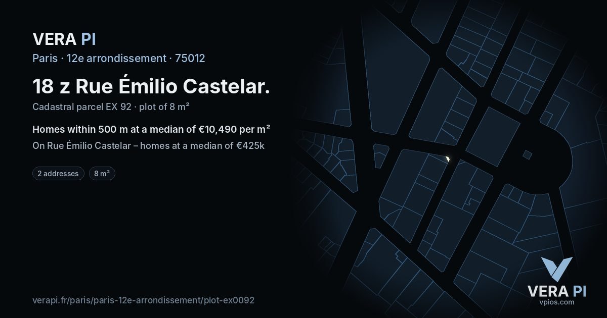 18 z Rue Émilio Castelar, 12e arrondissement at night – the plot lit, the parcels around coloured by the prices near them