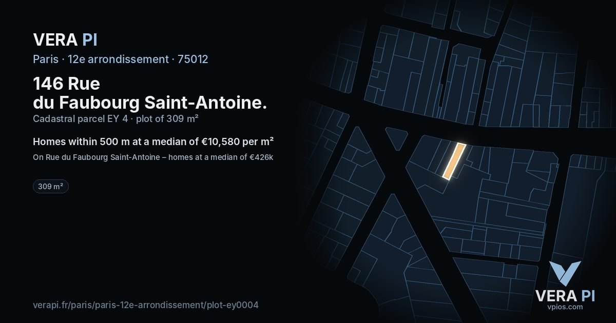 146 Rue du Faubourg Saint-Antoine, 12e arrondissement at night – the plot lit, the parcels around coloured by the prices near them