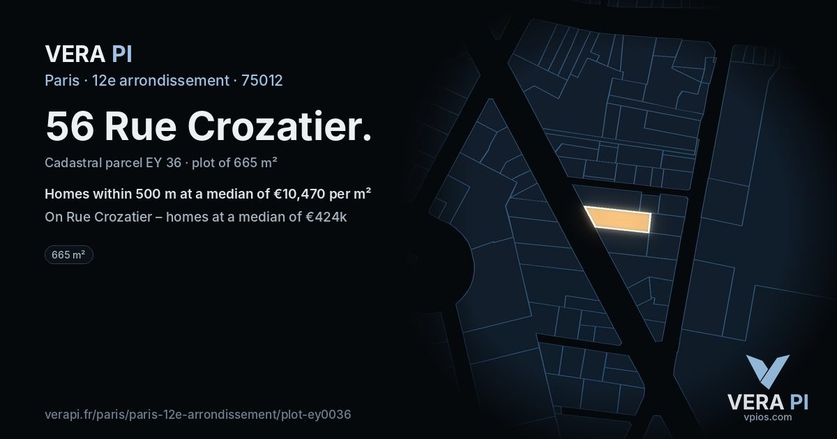 56 Rue Crozatier, 12e arrondissement at night – the plot lit, the parcels around coloured by the prices near them