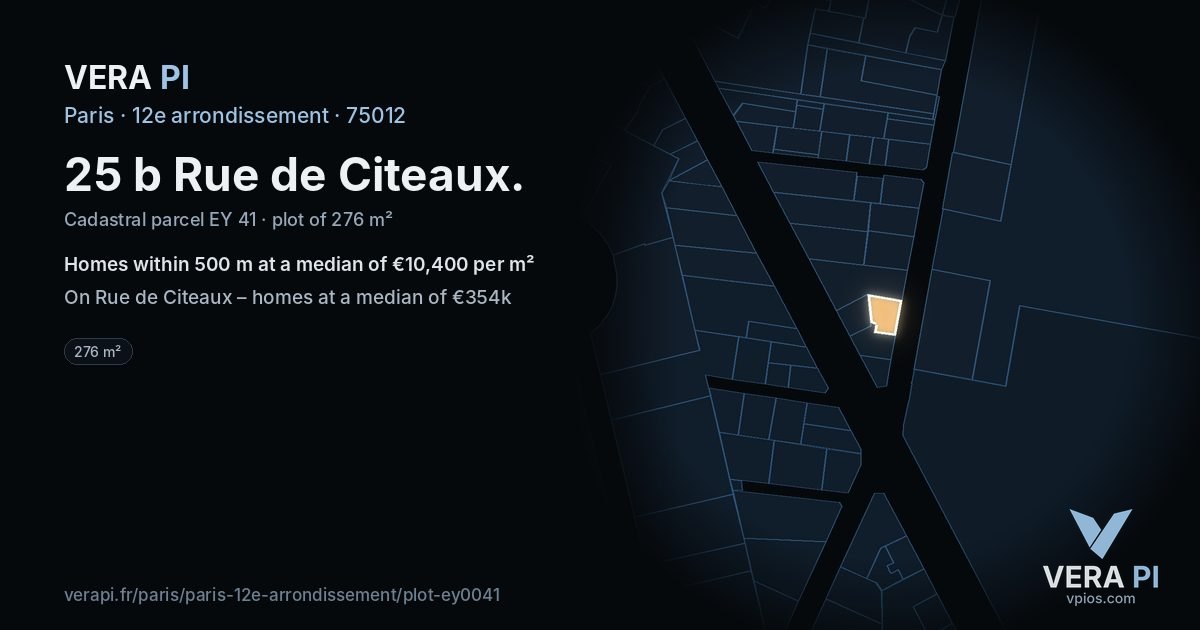 25 b Rue de Citeaux, 12e arrondissement at night – the plot lit, the parcels around coloured by the prices near them