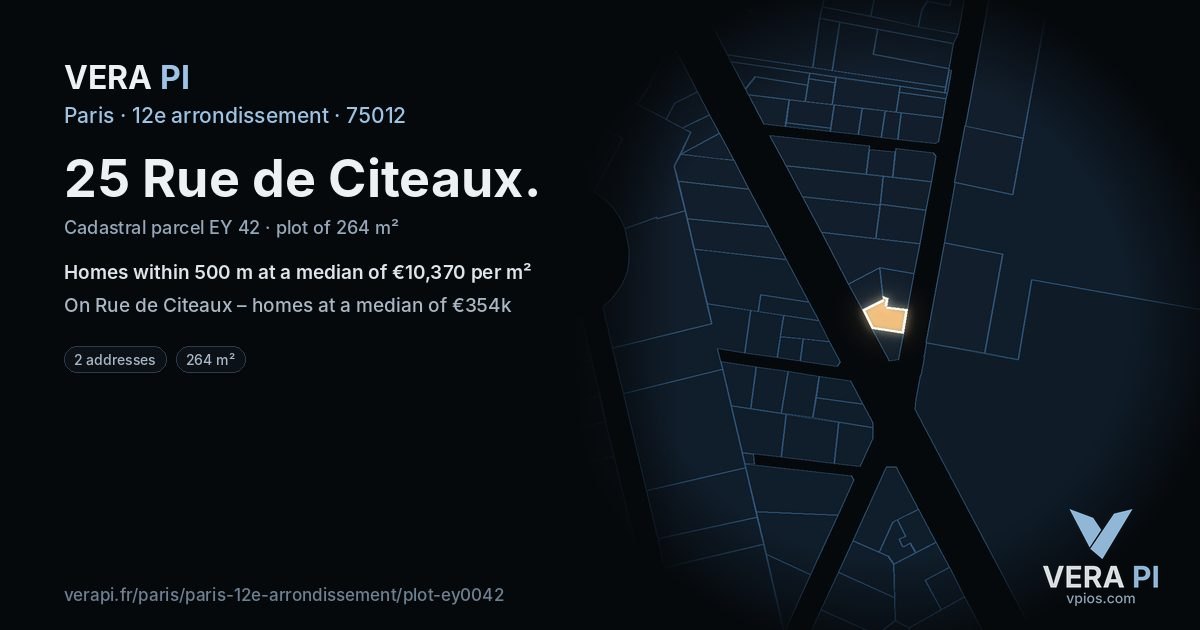 25 Rue de Citeaux, 12e arrondissement at night – the plot lit, the parcels around coloured by the prices near them