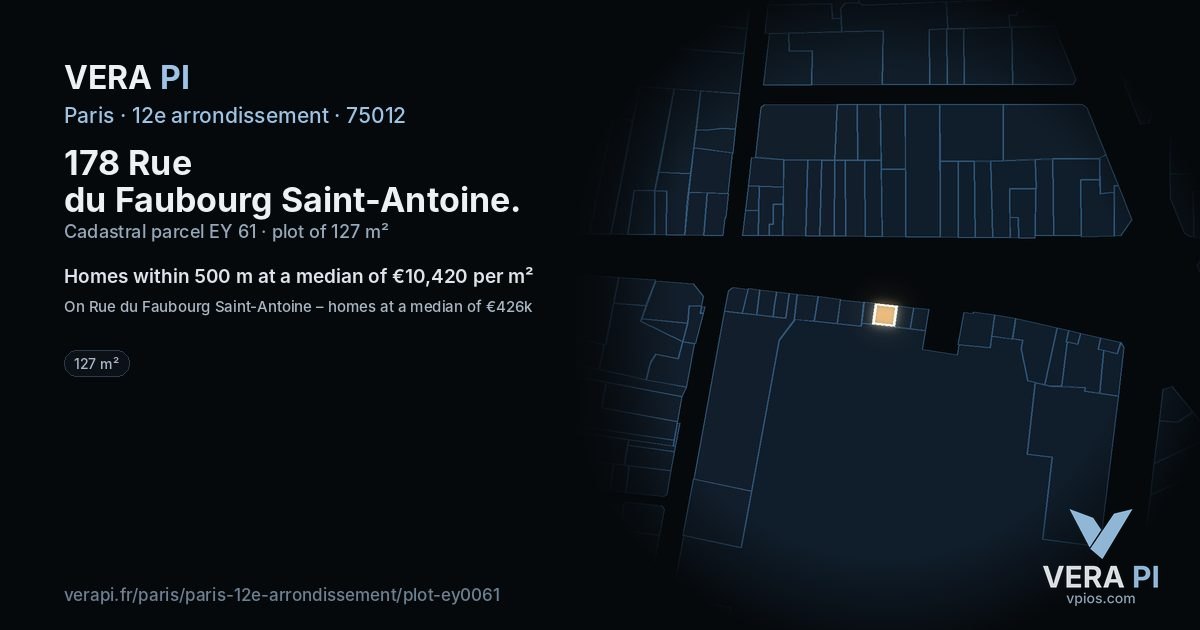 178 Rue du Faubourg Saint-Antoine, 12e arrondissement at night – the plot lit, the parcels around coloured by the prices near them