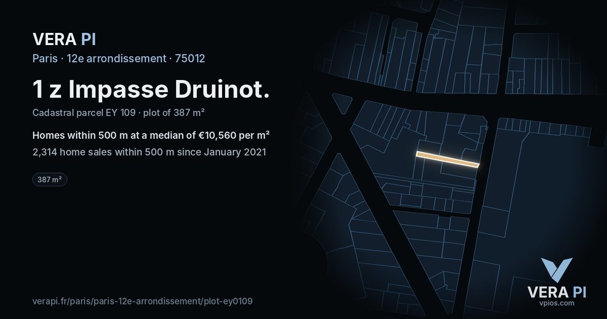 1 z Impasse Druinot, 12e arrondissement at night – the plot lit, the parcels around coloured by the prices near them