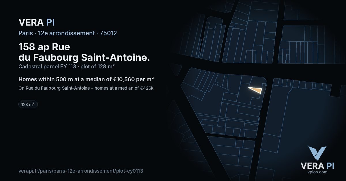 158 ap Rue du Faubourg Saint-Antoine, 12e arrondissement at night – the plot lit, the parcels around coloured by the prices near them
