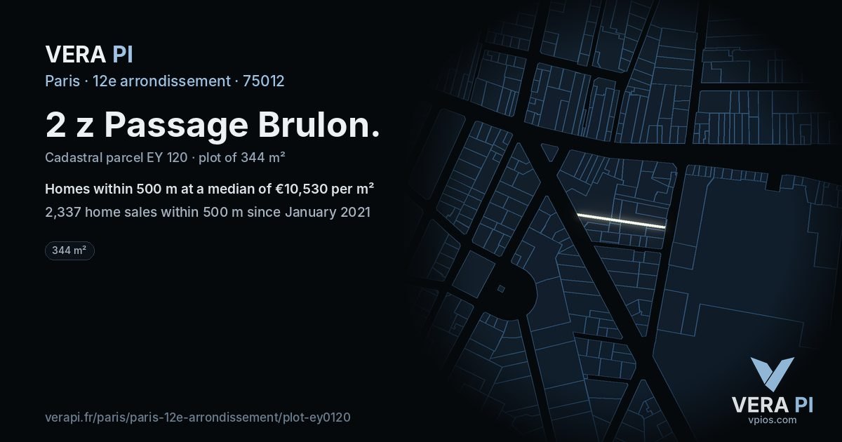 2 z Passage Brulon, 12e arrondissement at night – the plot lit, the parcels around coloured by the prices near them