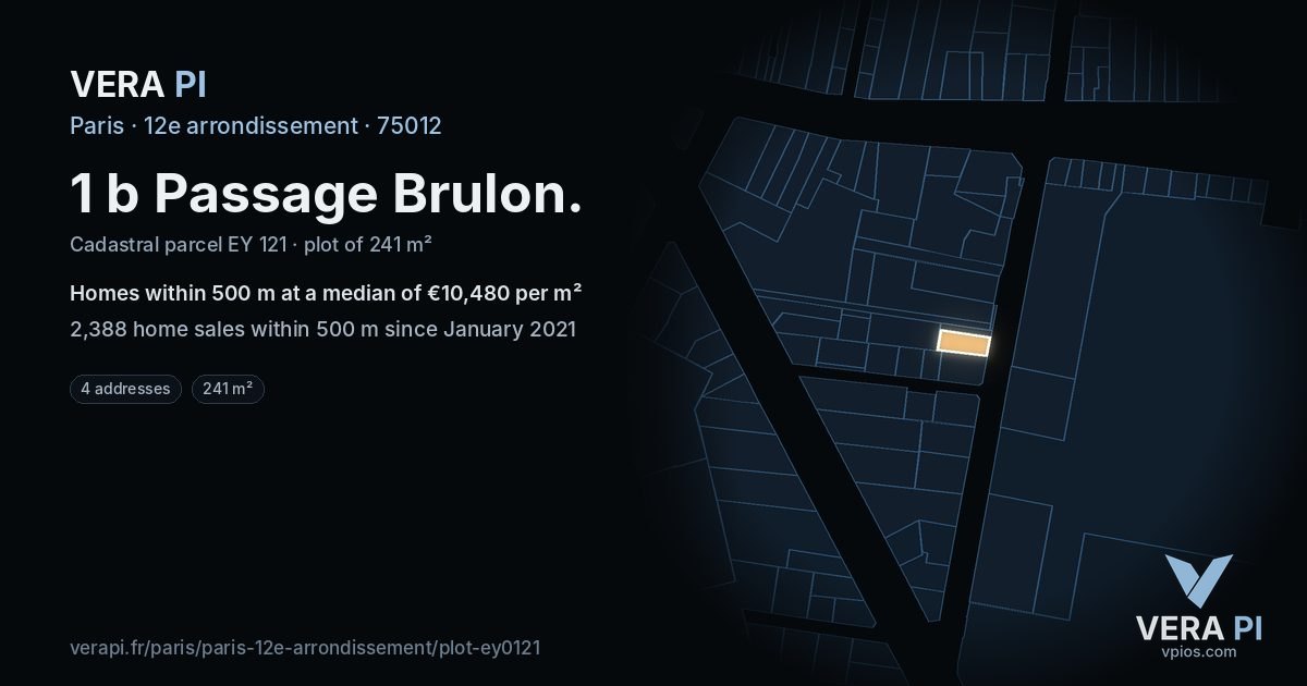 1 b Passage Brulon, 12e arrondissement at night – the plot lit, the parcels around coloured by the prices near them