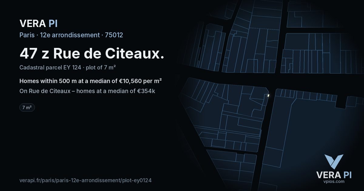47 z Rue de Citeaux, 12e arrondissement at night – the plot lit, the parcels around coloured by the prices near them