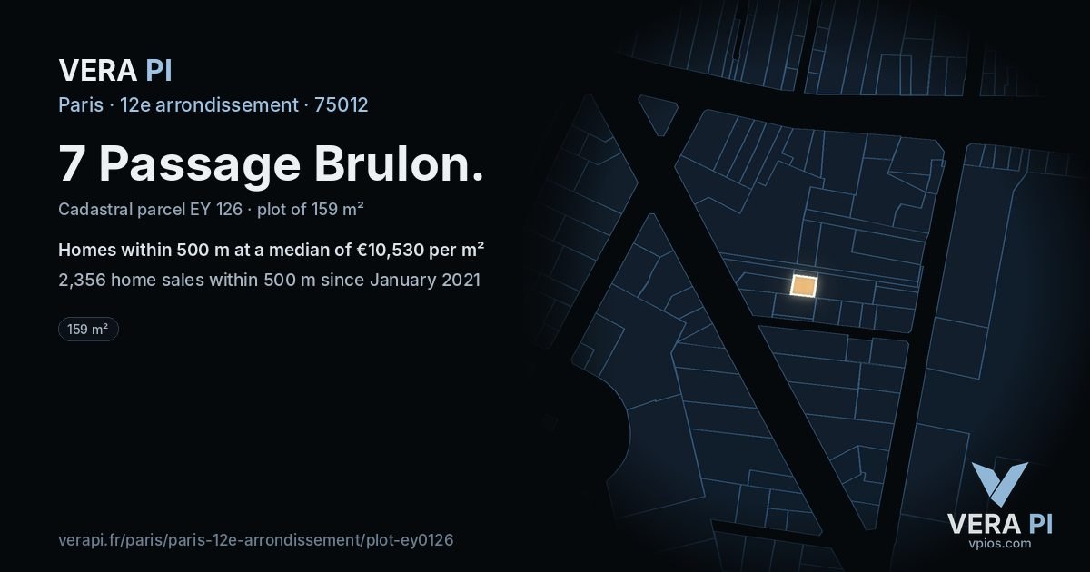 7 Passage Brulon, 12e arrondissement at night – the plot lit, the parcels around coloured by the prices near them