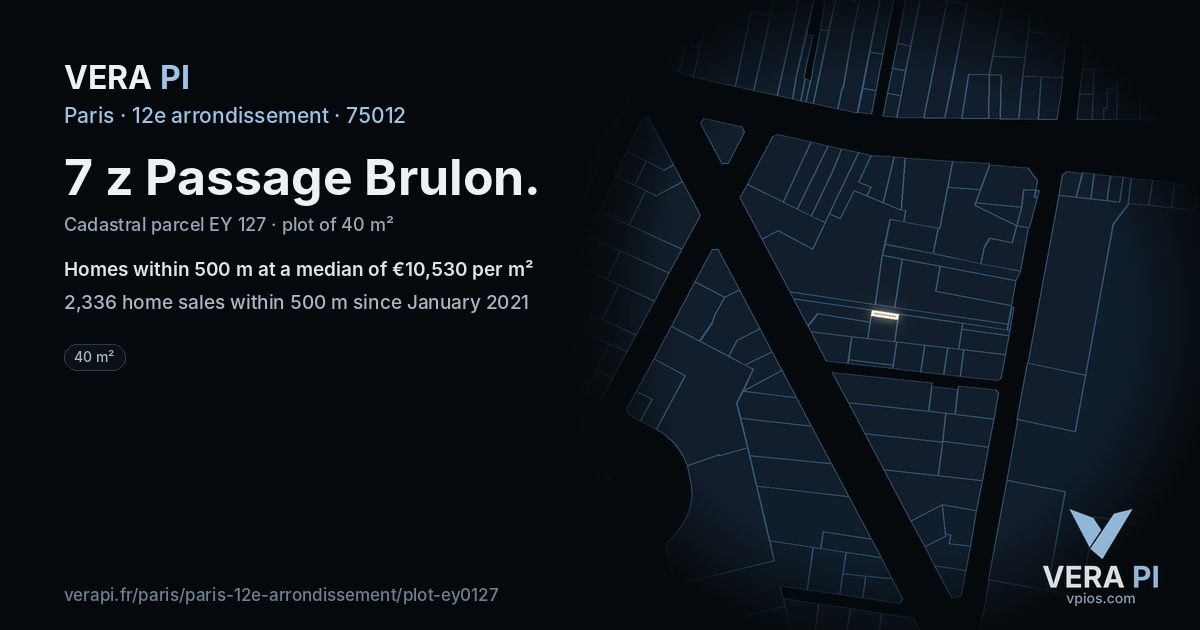 7 z Passage Brulon, 12e arrondissement at night – the plot lit, the parcels around coloured by the prices near them