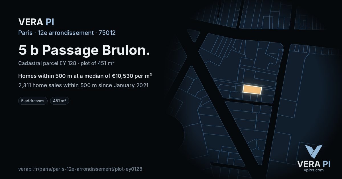 5 b Passage Brulon, 12e arrondissement at night – the plot lit, the parcels around coloured by the prices near them
