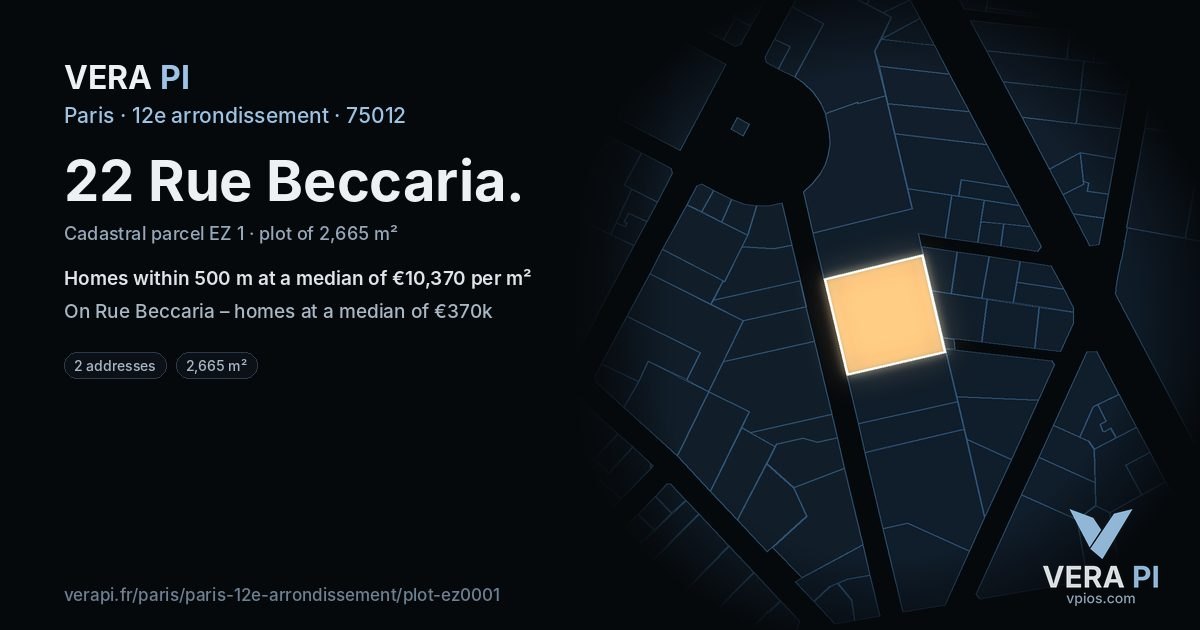 22 Rue Beccaria, 12e arrondissement at night – the plot lit, the parcels around coloured by the prices near them