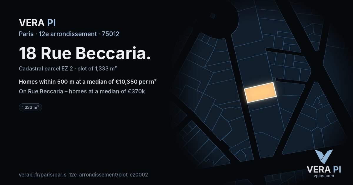18 Rue Beccaria, 12e arrondissement at night – the plot lit, the parcels around coloured by the prices near them