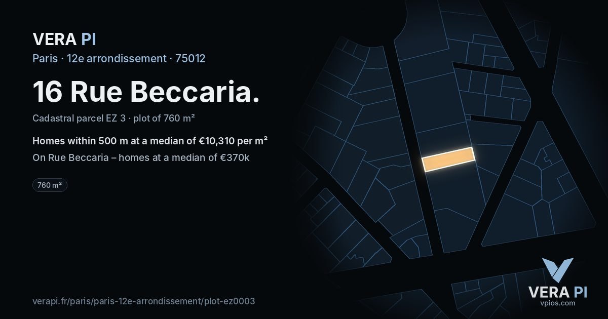 16 Rue Beccaria, 12e arrondissement at night – the plot lit, the parcels around coloured by the prices near them