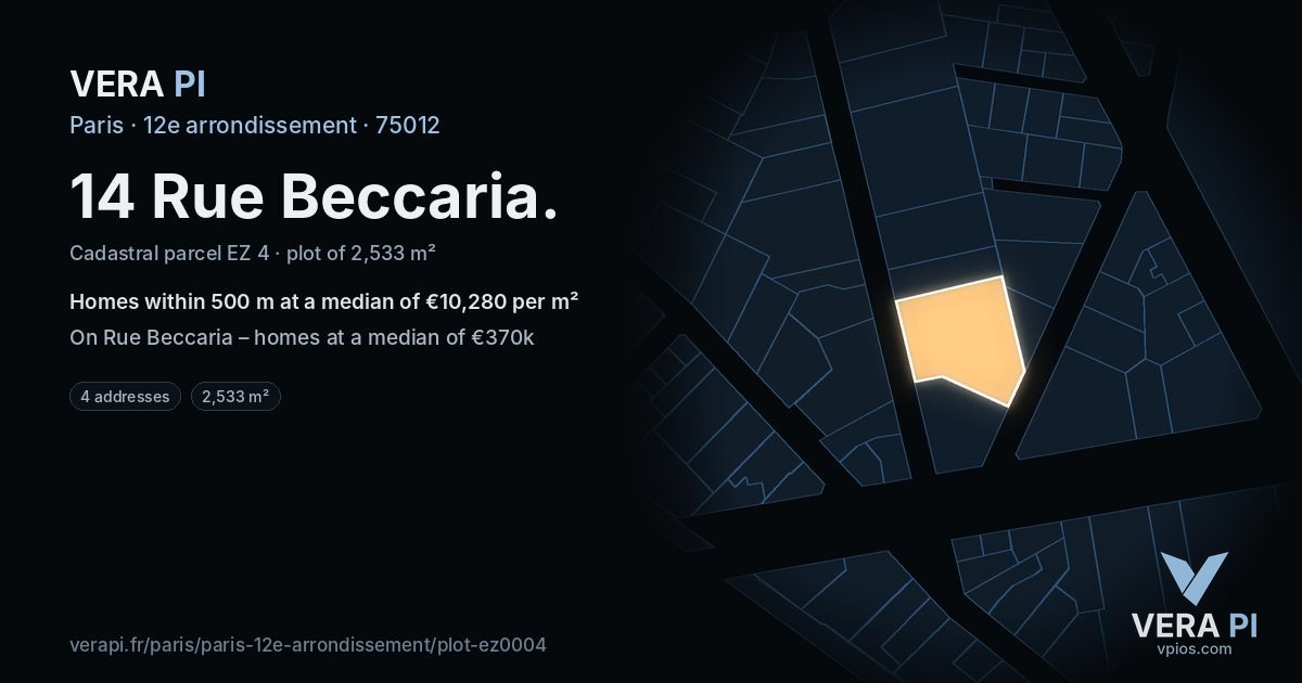14 Rue Beccaria, 12e arrondissement at night – the plot lit, the parcels around coloured by the prices near them