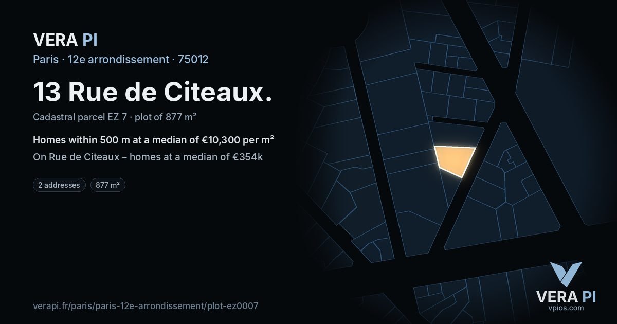 13 Rue de Citeaux, 12e arrondissement at night – the plot lit, the parcels around coloured by the prices near them