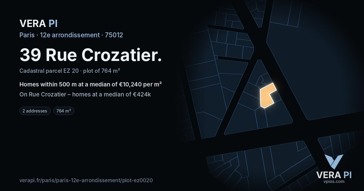 39 Rue Crozatier, 12e arrondissement at night – the plot lit, the parcels around coloured by the prices near them