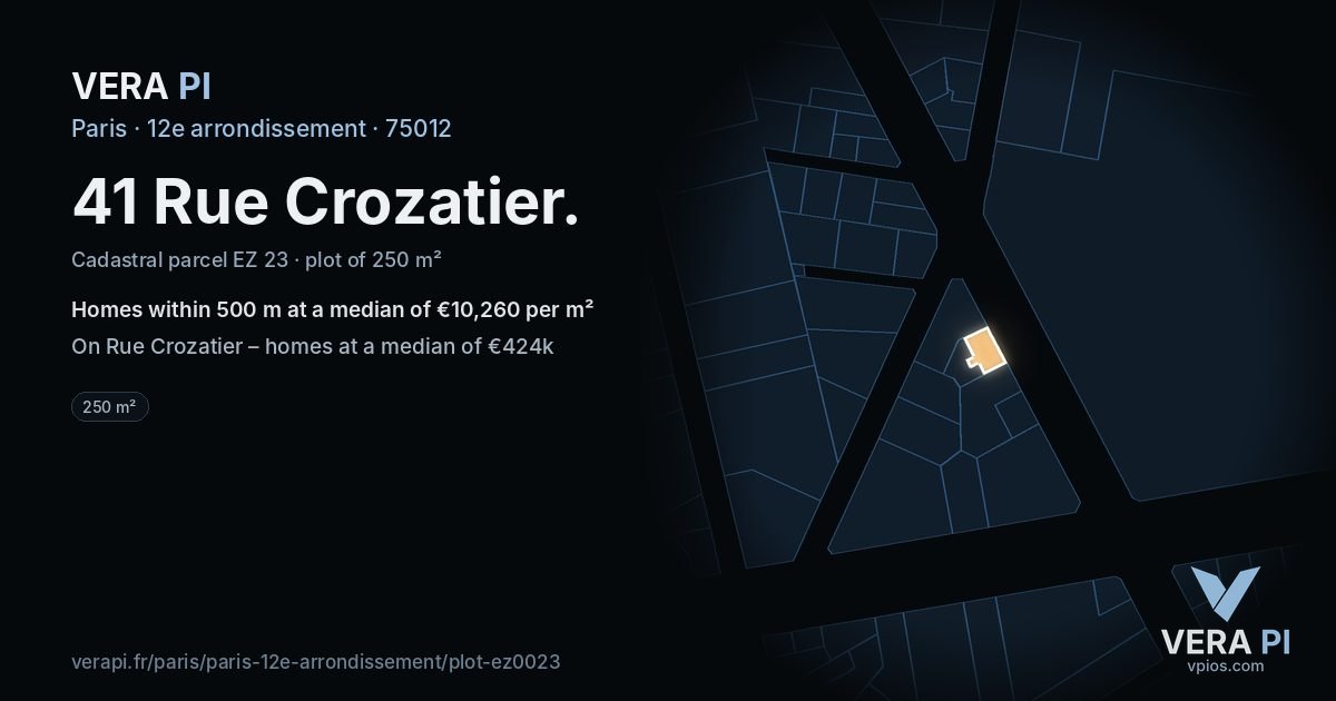 41 Rue Crozatier, 12e arrondissement at night – the plot lit, the parcels around coloured by the prices near them