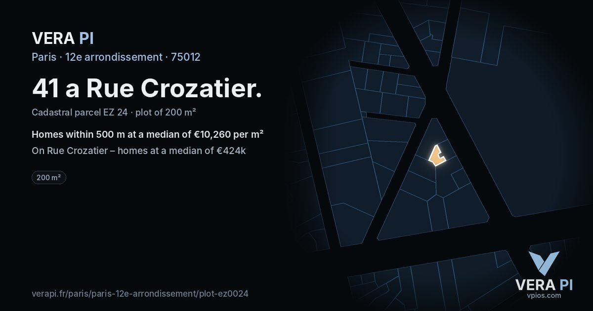 41 a Rue Crozatier, 12e arrondissement at night – the plot lit, the parcels around coloured by the prices near them