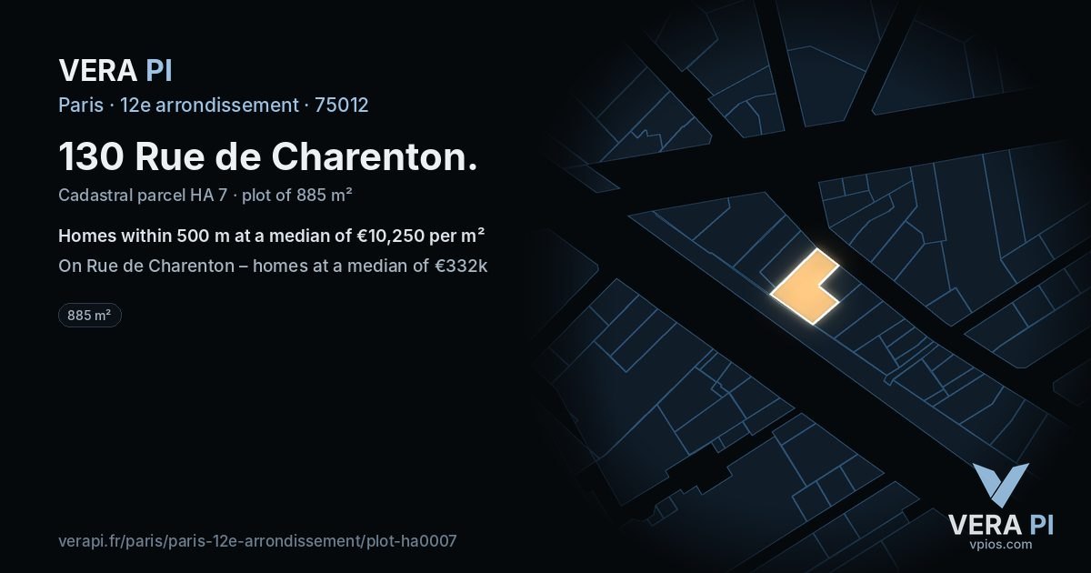 130 Rue de Charenton, 12e arrondissement at night – the plot lit, the parcels around coloured by the prices near them