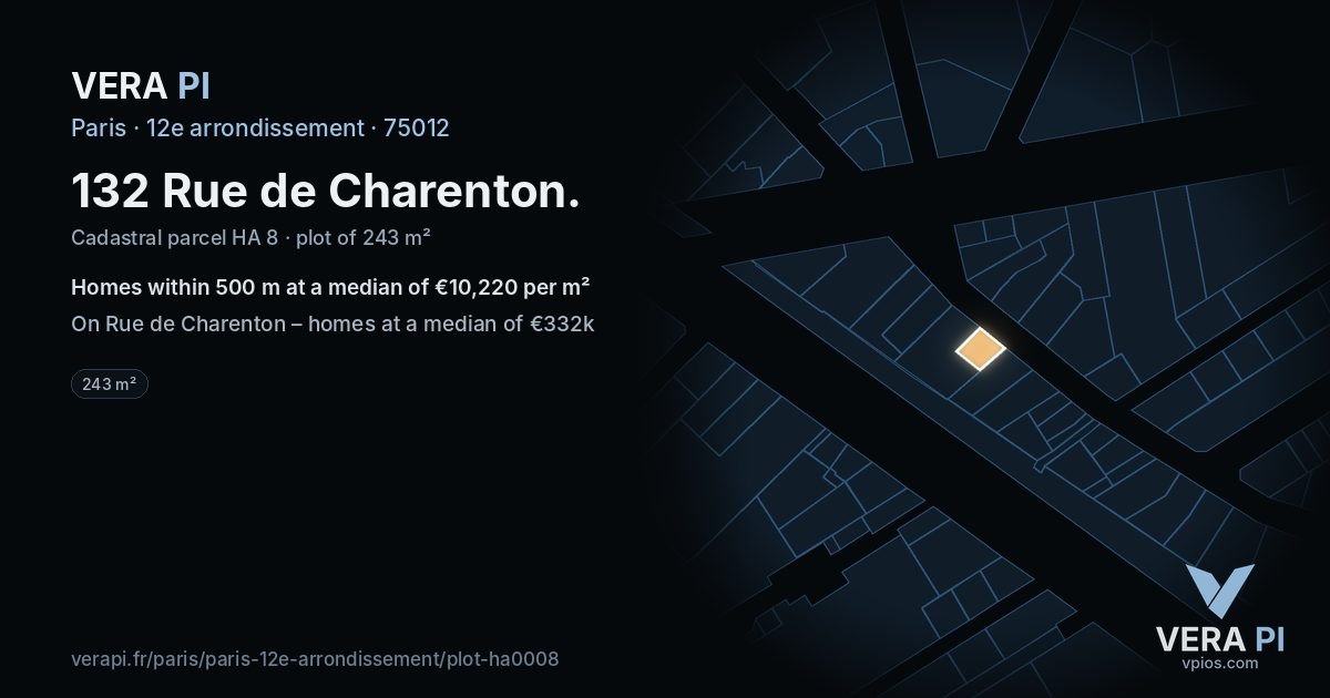 132 Rue de Charenton, 12e arrondissement at night – the plot lit, the parcels around coloured by the prices near them