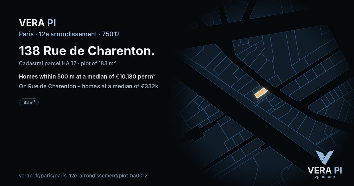 138 Rue de Charenton, 12e arrondissement at night – the plot lit, the parcels around coloured by the prices near them