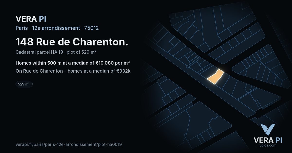148 Rue de Charenton, 12e arrondissement at night – the plot lit, the parcels around coloured by the prices near them