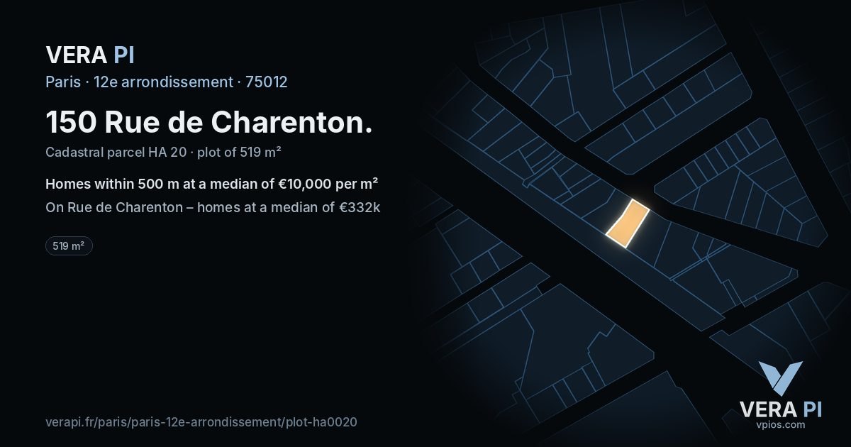 150 Rue de Charenton, 12e arrondissement at night – the plot lit, the parcels around coloured by the prices near them