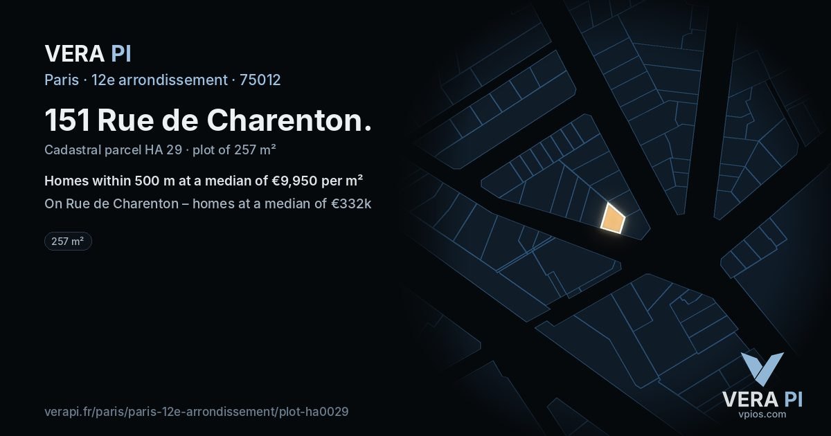 151 Rue de Charenton, 12e arrondissement at night – the plot lit, the parcels around coloured by the prices near them