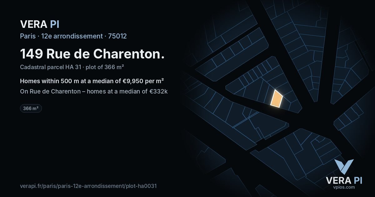 149 Rue de Charenton, 12e arrondissement at night – the plot lit, the parcels around coloured by the prices near them