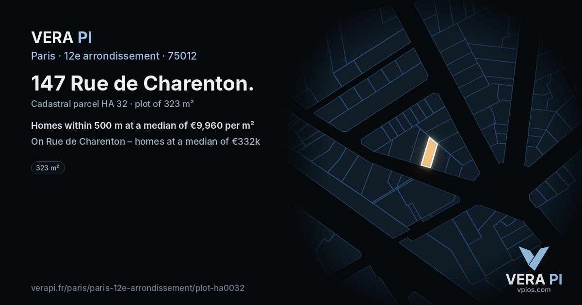147 Rue de Charenton, 12e arrondissement at night – the plot lit, the parcels around coloured by the prices near them