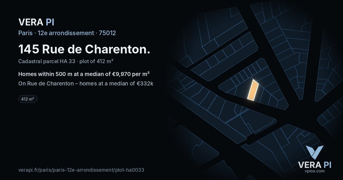 145 Rue de Charenton, 12e arrondissement at night – the plot lit, the parcels around coloured by the prices near them