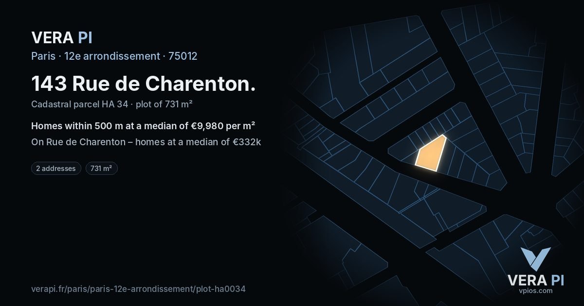 143 Rue de Charenton, 12e arrondissement at night – the plot lit, the parcels around coloured by the prices near them