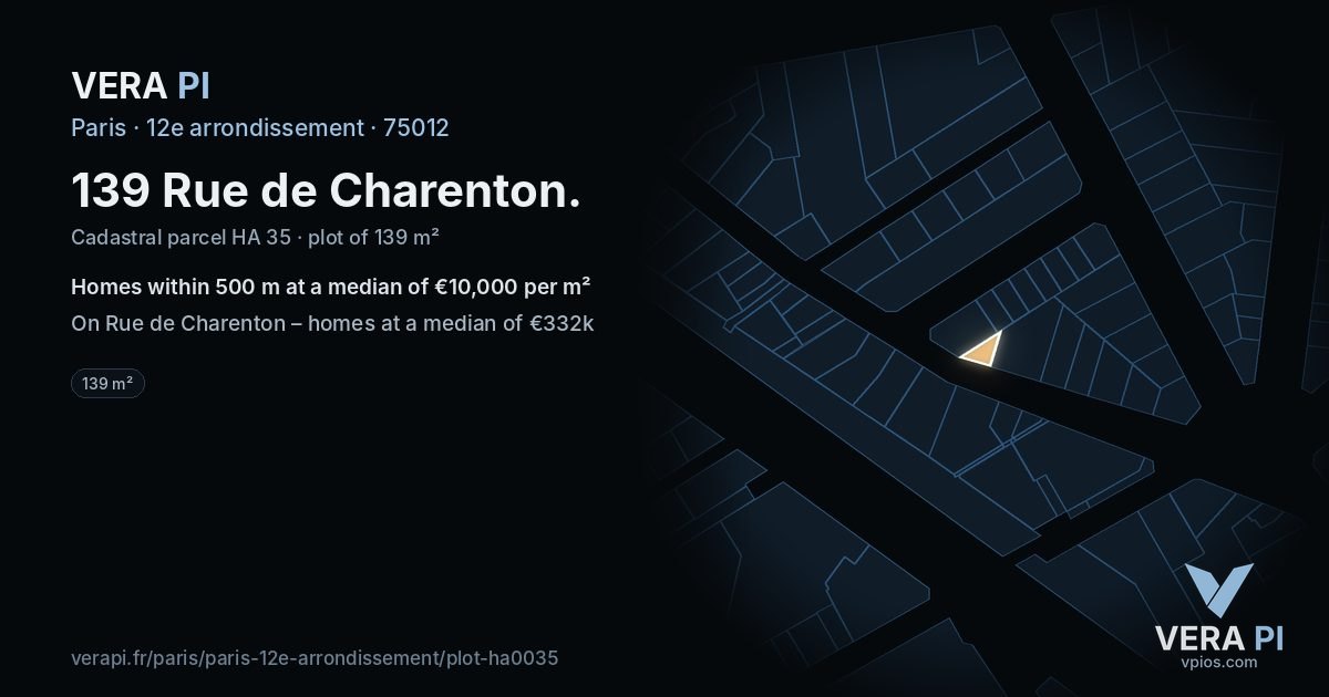 139 Rue de Charenton, 12e arrondissement at night – the plot lit, the parcels around coloured by the prices near them