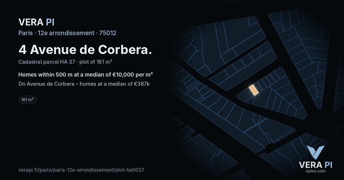4 Avenue de Corbera, 12e arrondissement at night – the plot lit, the parcels around coloured by the prices near them