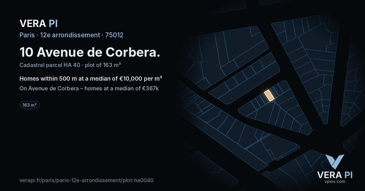 10 Avenue de Corbera, 12e arrondissement at night – the plot lit, the parcels around coloured by the prices near them