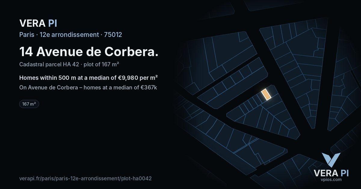 14 Avenue de Corbera, 12e arrondissement at night – the plot lit, the parcels around coloured by the prices near them