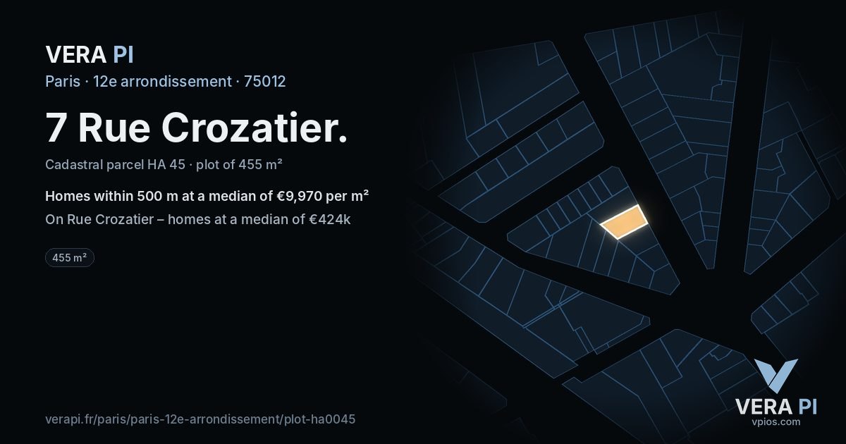 7 Rue Crozatier, 12e arrondissement at night – the plot lit, the parcels around coloured by the prices near them