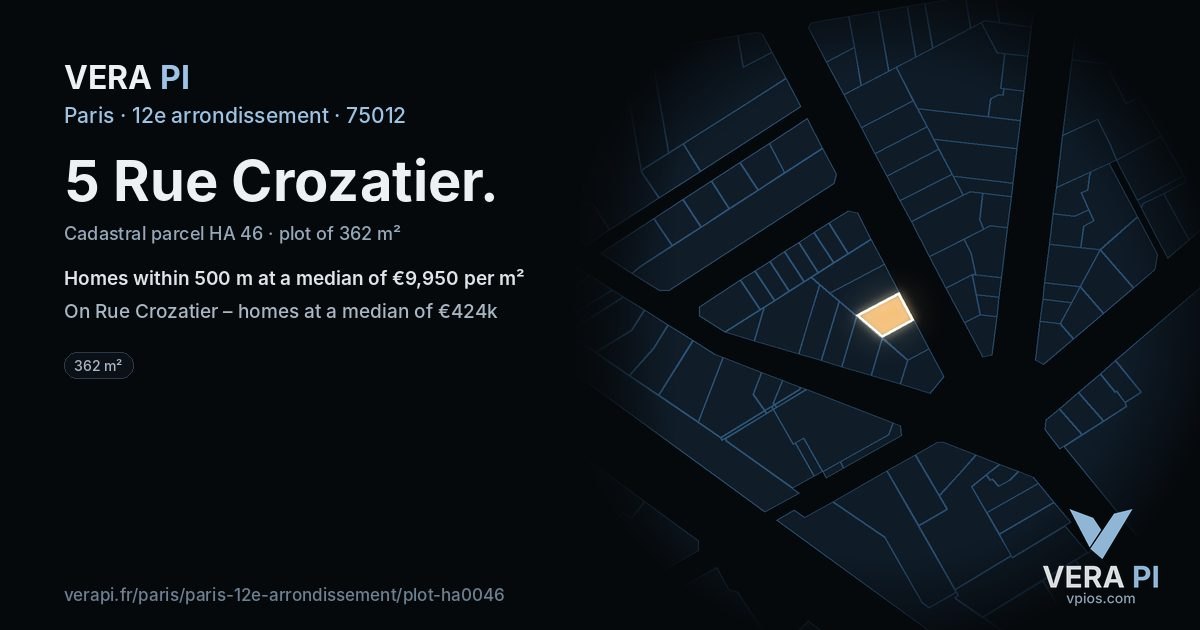 5 Rue Crozatier, 12e arrondissement at night – the plot lit, the parcels around coloured by the prices near them