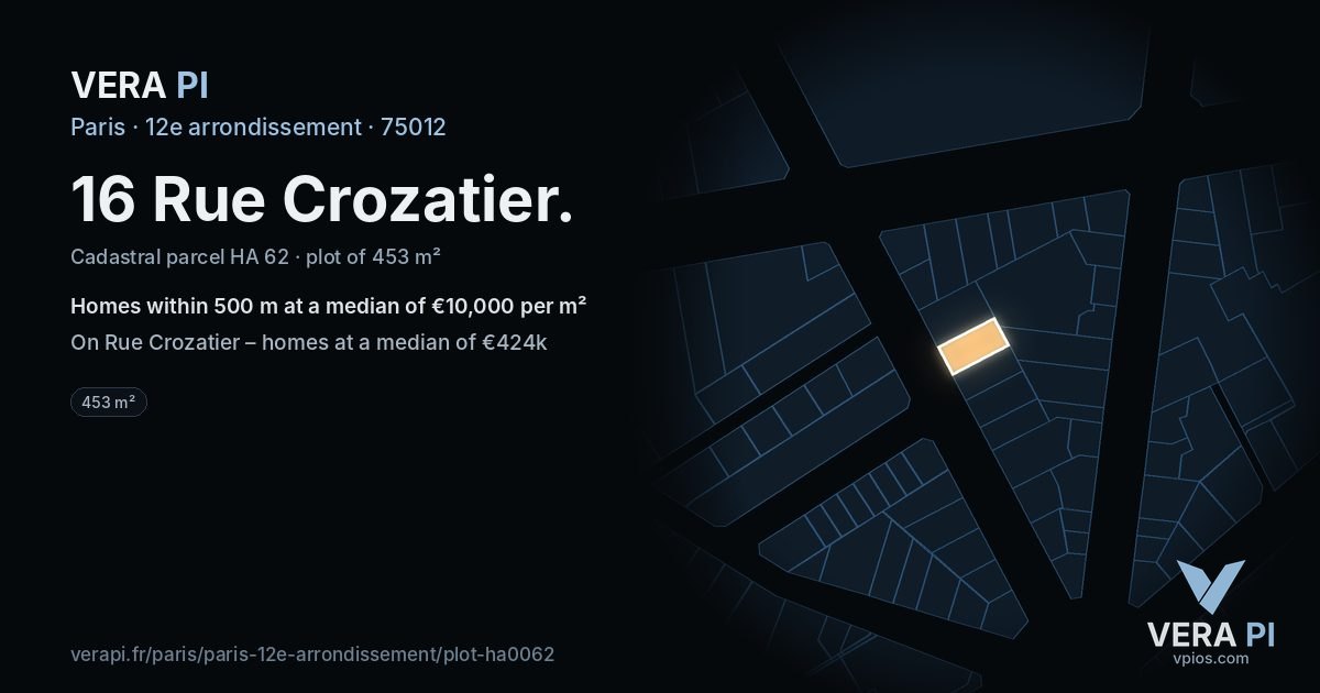 16 Rue Crozatier, 12e arrondissement at night – the plot lit, the parcels around coloured by the prices near them