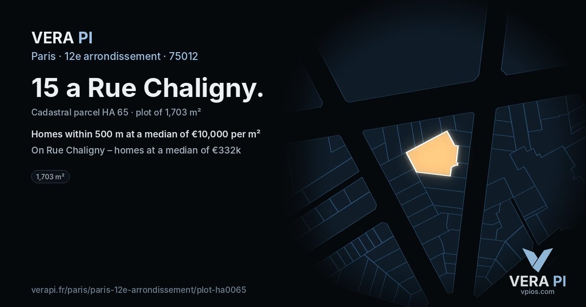 15 a Rue Chaligny, 12e arrondissement at night – the plot lit, the parcels around coloured by the prices near them