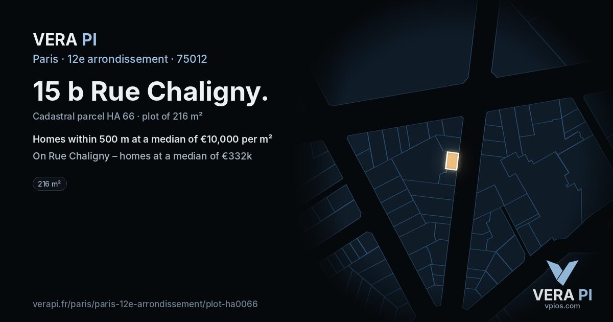 15 b Rue Chaligny, 12e arrondissement at night – the plot lit, the parcels around coloured by the prices near them