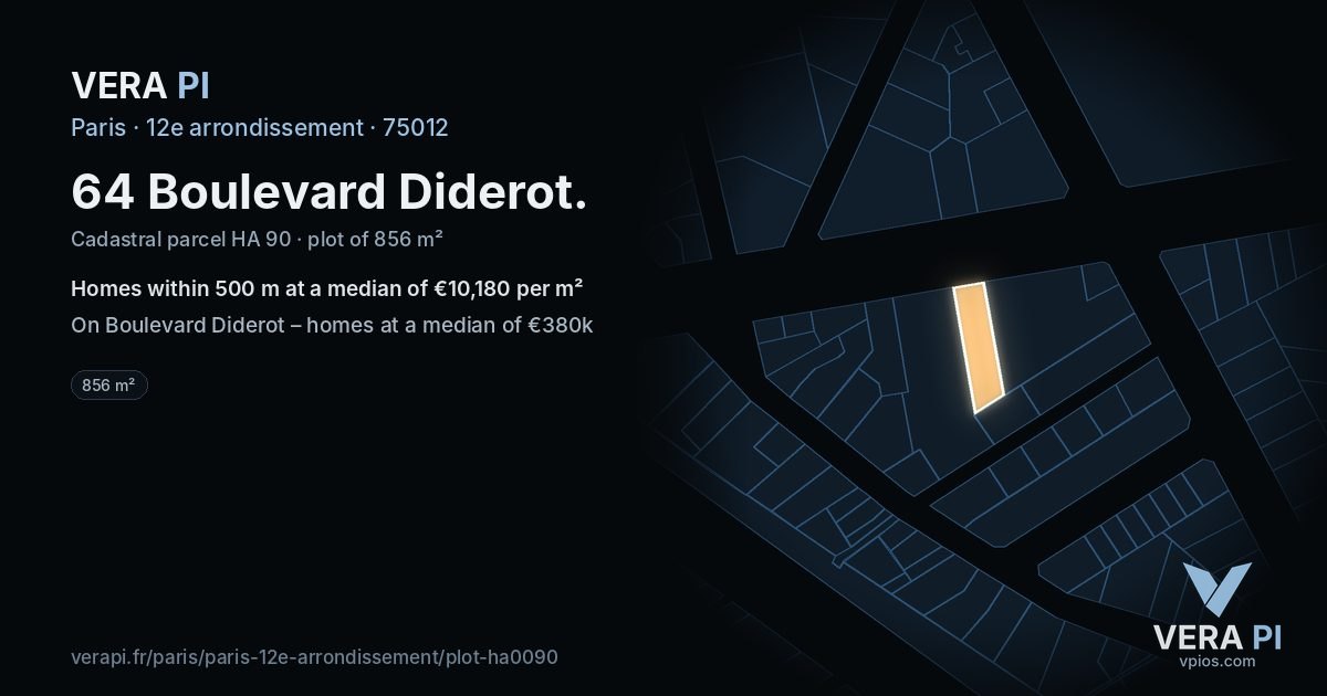 64 Boulevard Diderot, 12e arrondissement at night – the plot lit, the parcels around coloured by the prices near them