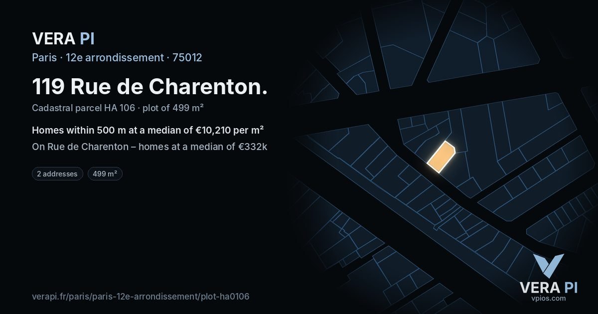 119 Rue de Charenton, 12e arrondissement at night – the plot lit, the parcels around coloured by the prices near them